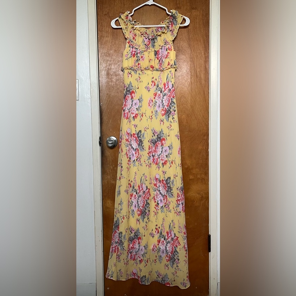 NWT vintage Moda International yellow floral print sleeveless maxi dress S